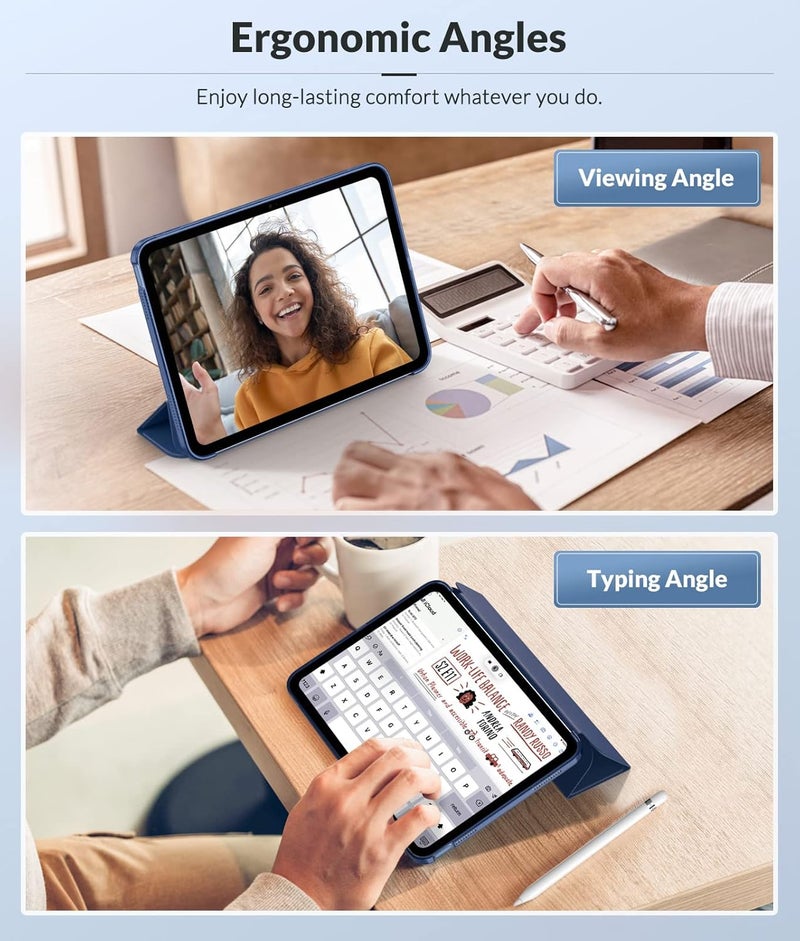 MoKo حافظة لجهاز iPad الجديد (A16) الجيل 11 2025/ الجيل 10 2022، حافظة iPad 11 بوصة/ 10.9 بوصة مع غطاء خلفي شفاف غير لامع من TPU، استيقاظ/ نوم تلقائي، دعم لمستشعر بصمة الإصبع، أزرق داكن - Image 5